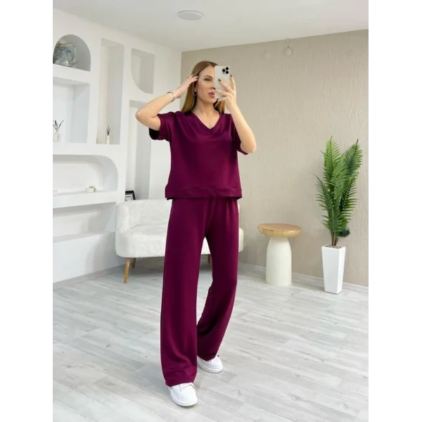 Kadın Modal Kumaş Rahat Kesim V Yaka Eşofman Takımı