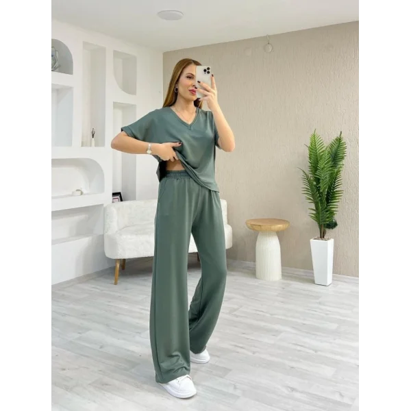 Kadın Modal Kumaş Rahat Kesim V Yaka Eşofman Takımı