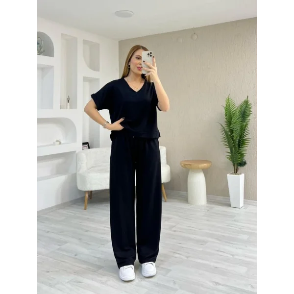 Kadın Modal Kumaş Rahat Kesim V Yaka Eşofman Takımı