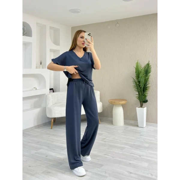 Kadın Modal Kumaş Rahat Kesim V Yaka Eşofman Takımı