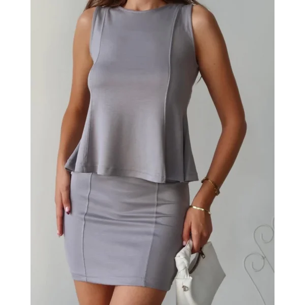 Kadın Modal Kumaş Volanlı Mini Etek Takım