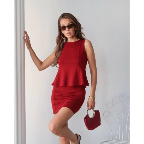 Kadın Modal Kumaş Volanlı Mini Etek Takım