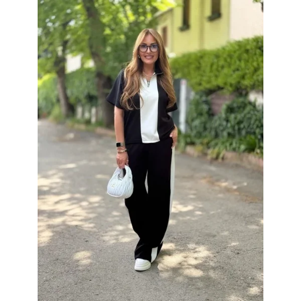 Kadın Modal Kumaş Yakası Fermuarlı şerit Detaylı Takım