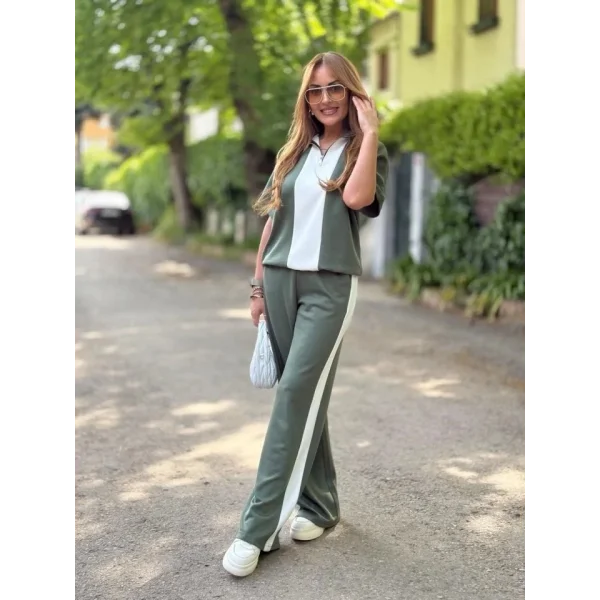 Kadın Modal Kumaş Yakası Fermuarlı şerit Detaylı Takım