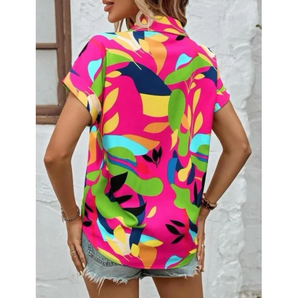 Kadın Moss Krep Kumaş Kısa Kol Çiçek Desenli Gömlek