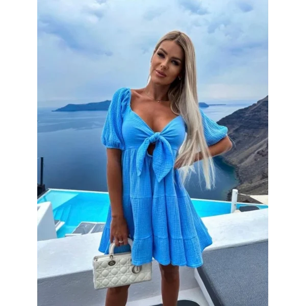 Kadın Müslin Kumaş Fiyon Detay Mini Elbise