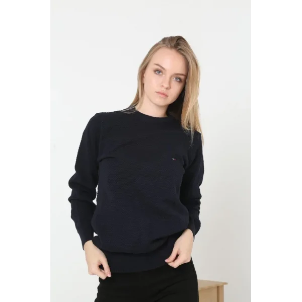 Kadın Nakış İşlemeli Peteli Triko Kazak - Lacivert