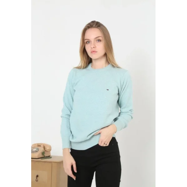 Kadın Nakış İşlemeli Peteli Triko Kazak - Mavi