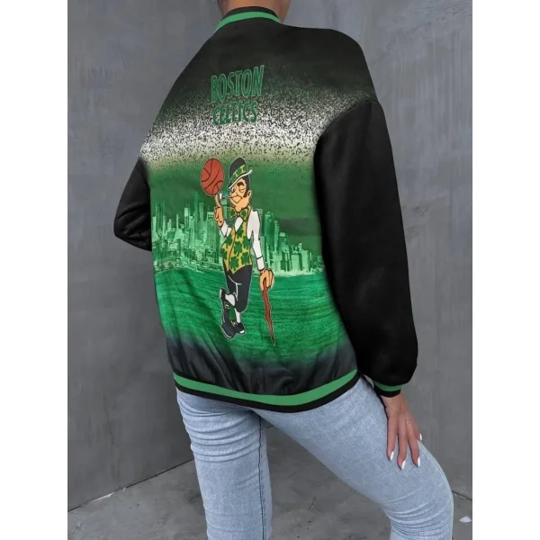 Kadın Nakışlı Dijital Sırt Baskılı Üç İplik Oversize Kolej Ceket - Siyah