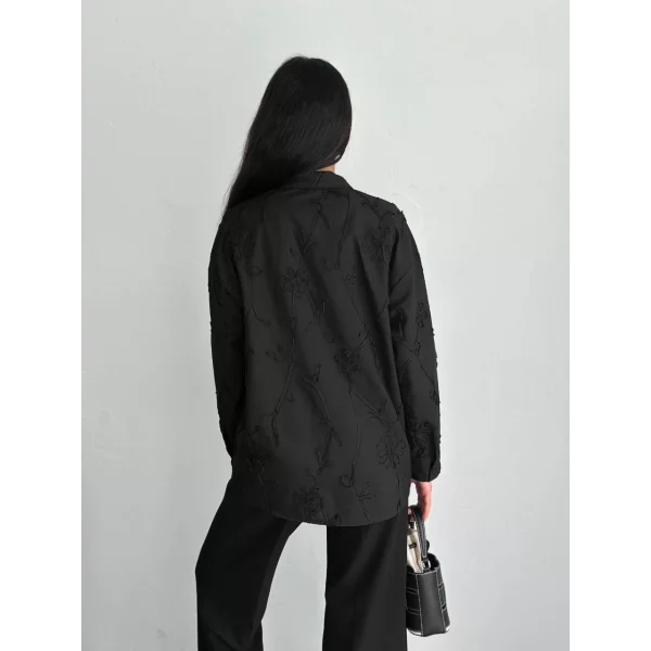 Kadın Nakışlı Uzun Kollu Gömlek - Siyah