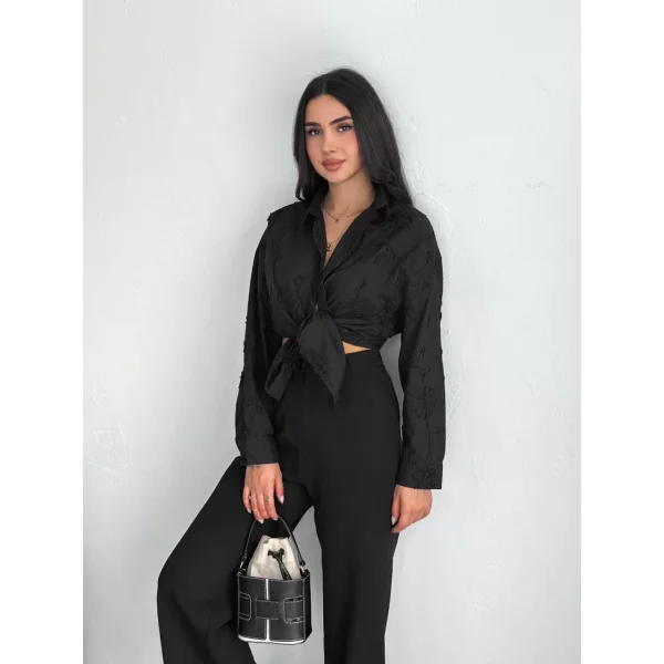 Kadın Nakışlı Uzun Kollu Gömlek - Siyah