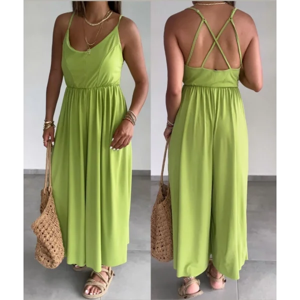 Kadın Omuz Askılı Degaje Yaka ırt Dekolteli Tulum