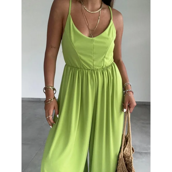 Kadın Omuz Askılı Degaje Yaka ırt Dekolteli Tulum