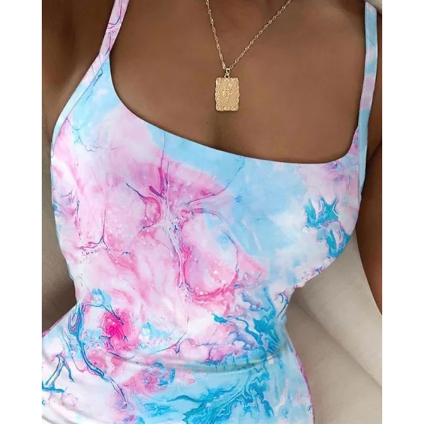 Kadın Omuz Askılı Dijital Baskılı Midi Boy Elbise