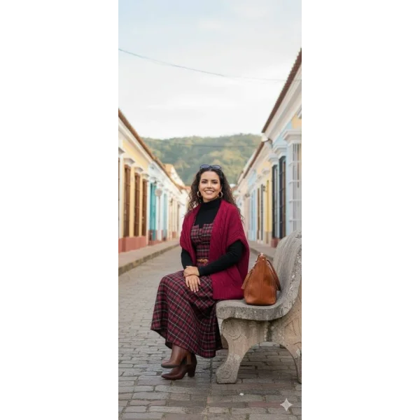 Kadın Omuz Askılı Full Ekose Detay Elbise