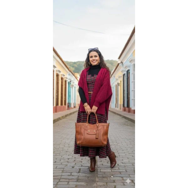 Kadın Omuz Askılı Full Ekose Detay Elbise