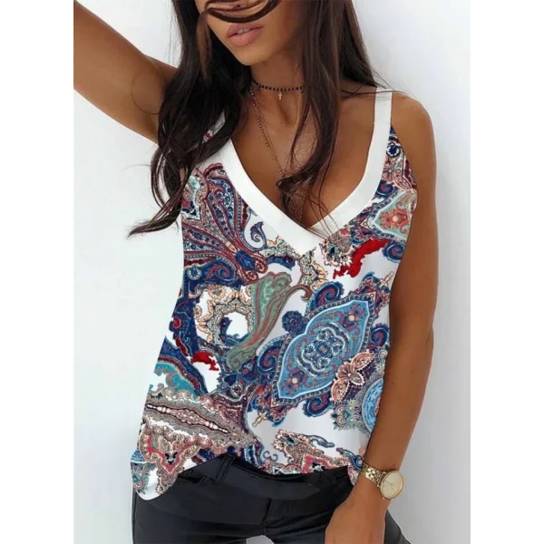 Kadın Omuz Askılı V Yaka Dijital Baskı Detay Mikro Kumaş Bluz