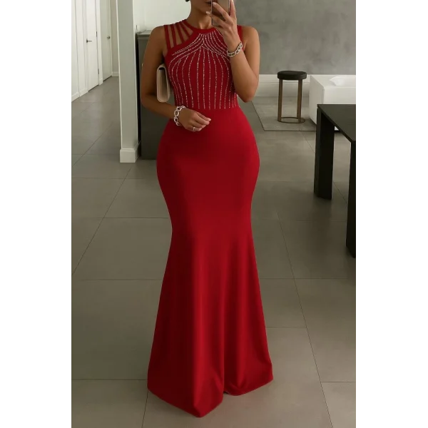 Kadın Omuz çoklu Askılı önü Taş Işlemeli Balık Kesim Janjan Krep Maxi Boy Elbise