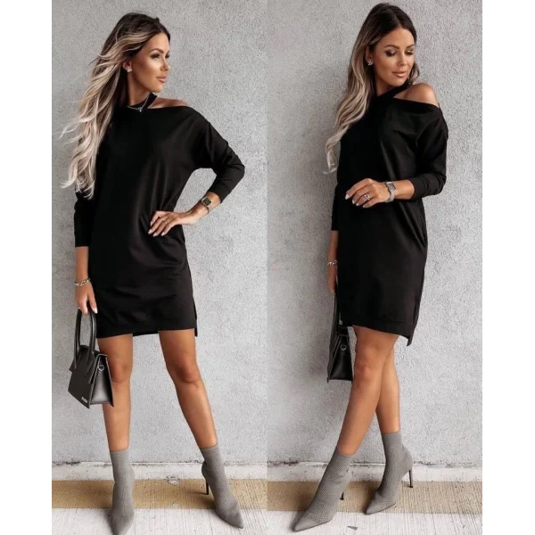 Kadın Omuz Detay İki İplik Mini Elbise