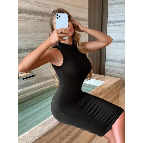 Kadın Omuzlardan Açık Bisiklet Yaka Janjan Krep Elbise