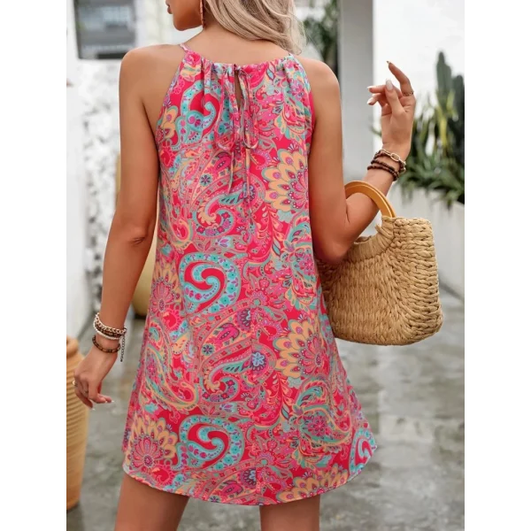 Kadın Omuzlardan Açık Boyundan Askılı çok Renkli Dokuma Elbise