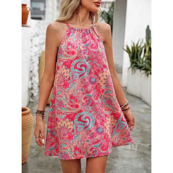 Kadın Omuzlardan Açık Boyundan Askılı çok Renkli Dokuma Elbise