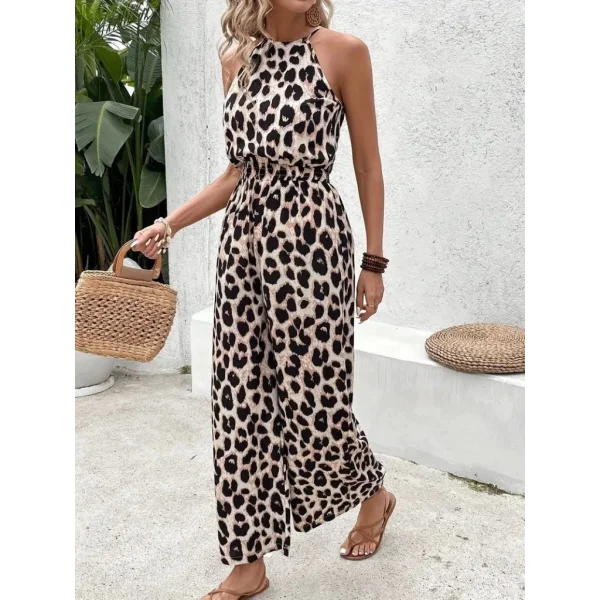 Kadın Omuzlardan Açık Boyundan Geçmeli Beli Lastikli Desenli Dalgıç Tulum