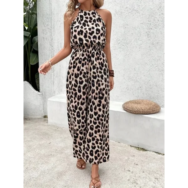 Kadın Omuzlardan Açık Boyundan Geçmeli Beli Lastikli Desenli Dalgıç Tulum