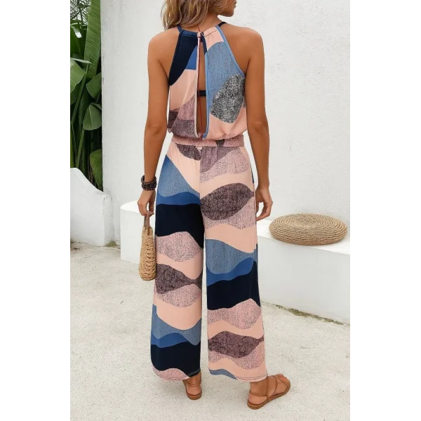 Kadın Omuzlardan Açık Boyundan Geçmeli Beli Lastikli Desenli Dalgıç Tulum