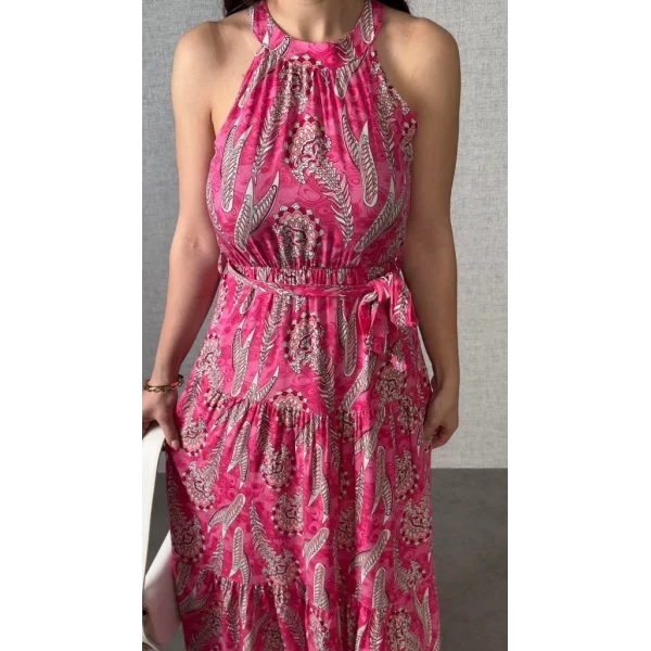 Kadın Omuzlardan Açık Boyundan Geçmeli Desenli Süprem Bluz