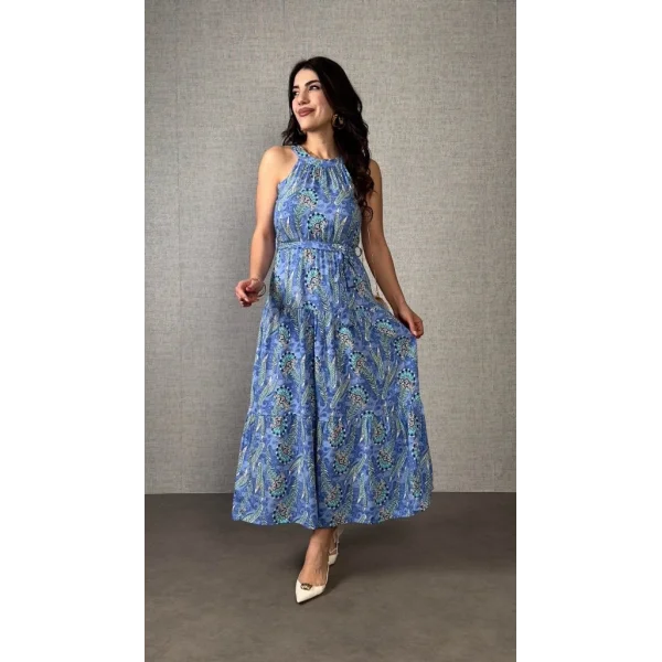 Kadın Omuzlardan Açık Boyundan Geçmeli Desenli Süprem Bluz