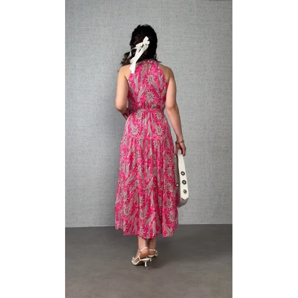 Kadın Omuzlardan Açık Boyundan Geçmeli Desenli Süprem Bluz