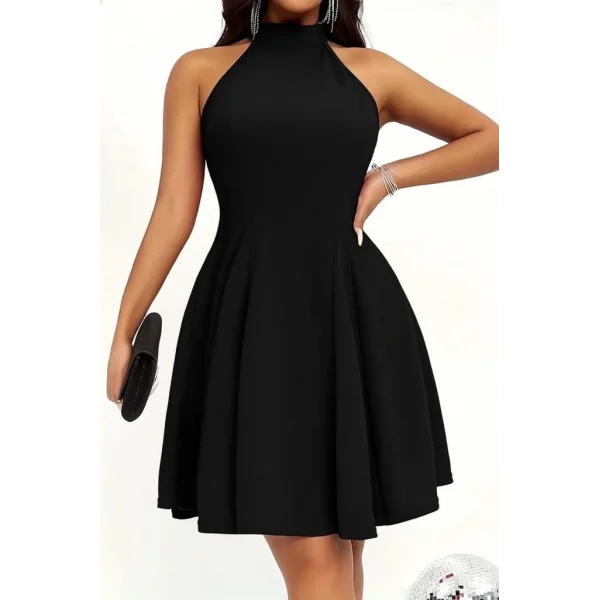 Kadın Omuzlardan Açık Daire Yakalı Janjan Krep Elbise