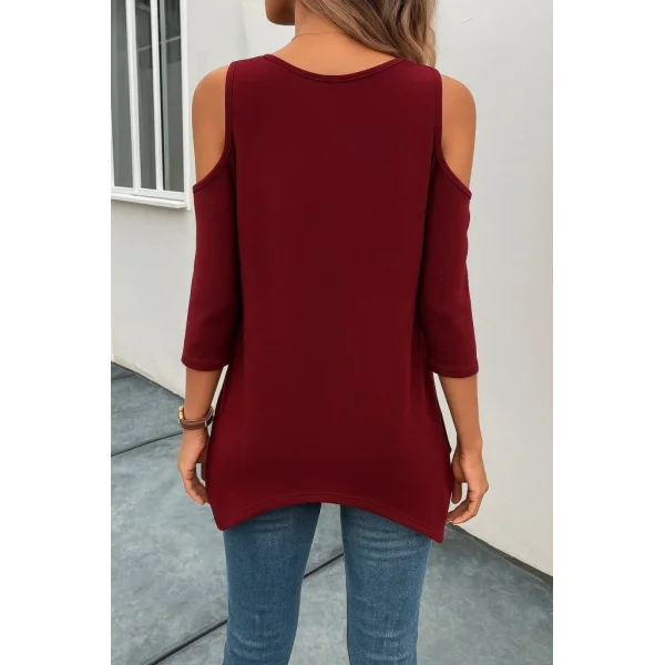 Kadın Omuzlardan Açık Sıfır Yaka Asimetrik Kesim Detay Viskon Bluz