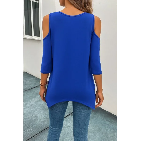 Kadın Omuzlardan Açık Sıfır Yaka Asimetrik Kesim Detay Viskon Bluz