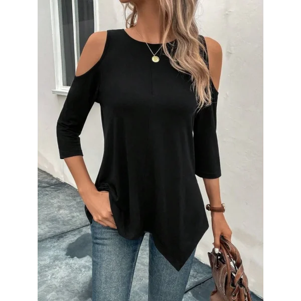Kadın Omuzlardan Açık Sıfır Yaka Asimetrik Kesim Detay Viskon Bluz