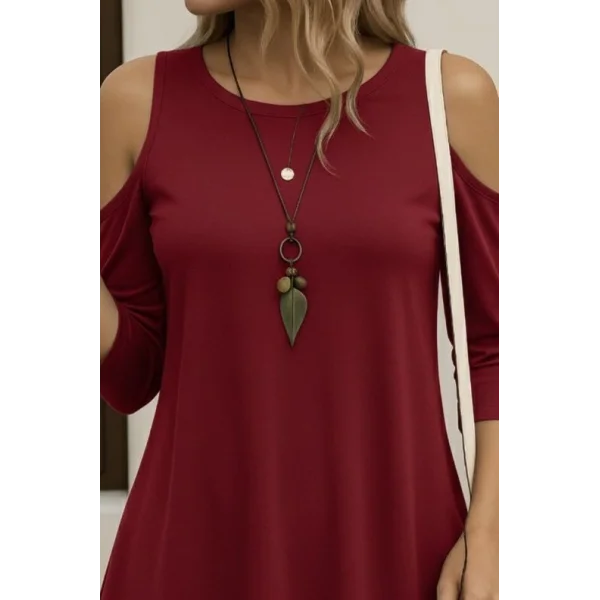 Kadın Omuzlardan Açık Sıfır Yaka Asimetrik Kesim Detay Viskon Bluz