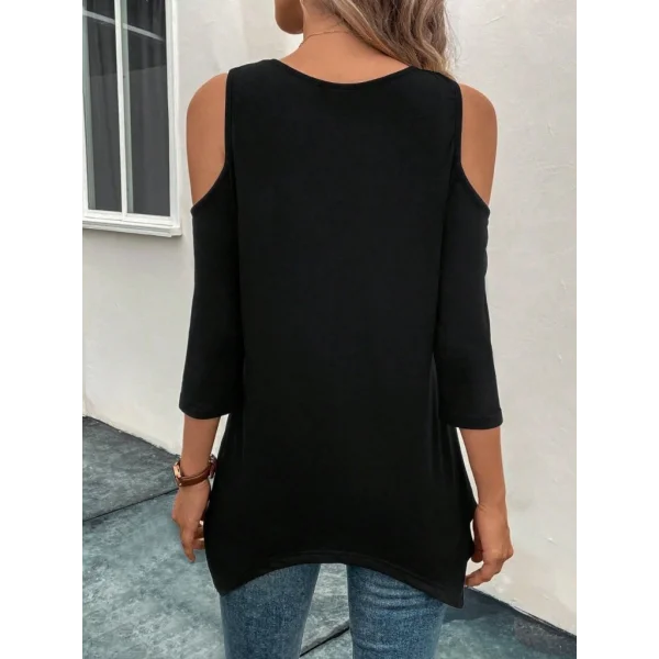 Kadın Omuzlardan Açık Sıfır Yaka Asimetrik Kesim Detay Viskon Bluz