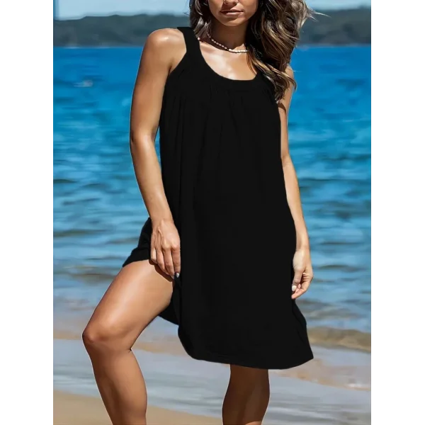 Kadın Omuzlardan Açık Yuvarlak Yaka Pileli Viskon Elbise