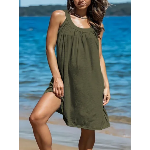 Kadın Omuzlardan Açık Yuvarlak Yaka Pileli Viskon Elbise