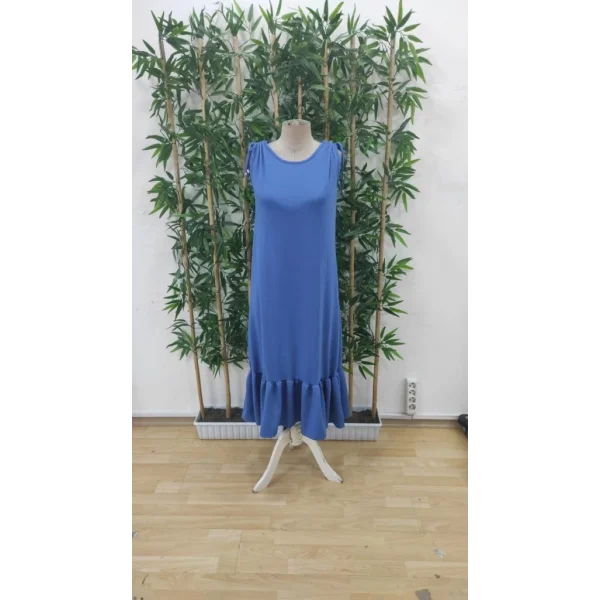 Kadın Omuzlardan Büzgülü Kayık Yaka Fırfırlı Janjan Krep Elbise