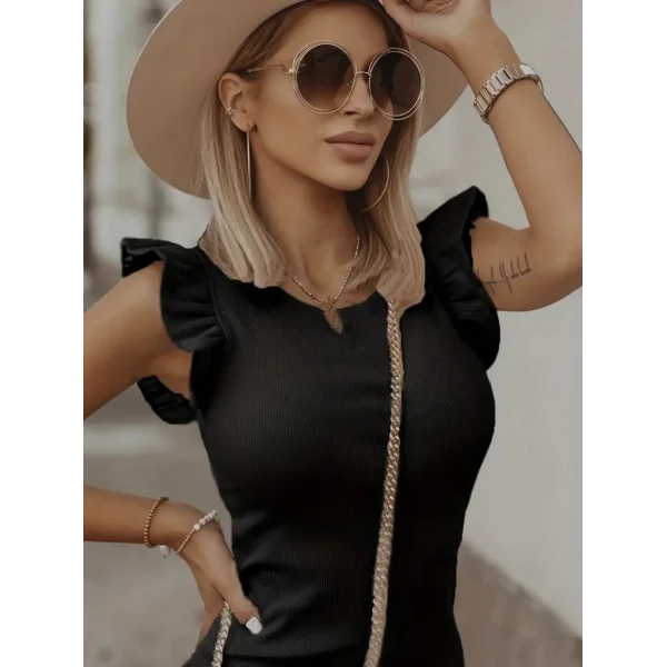 Kadın Omzu Volanlı Bisiklet Yaka Kaşkorse Mini Elbise