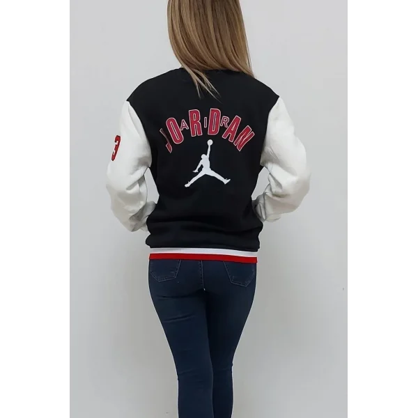 Kadın Ön ve Kol Nakış İşlemeli Kolej Ceket - Siyah