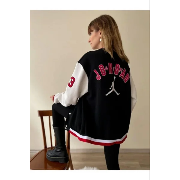 Kadın Ön ve Kol Nakış İşlemeli Kolej Ceket - Siyah