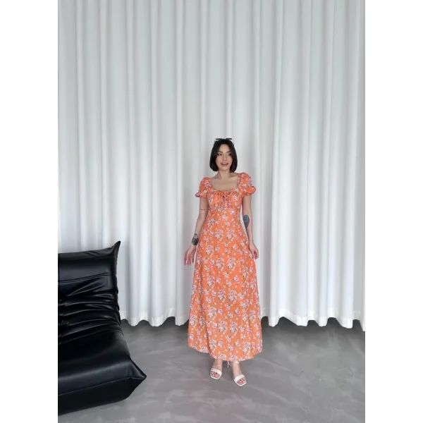 Kadın Önden Bagacık Detaylı Elbise - Turuncu