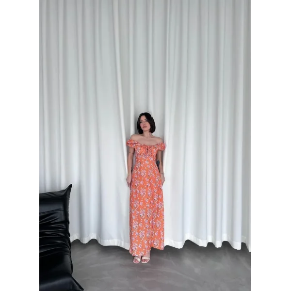 Kadın Önden Bagacık Detaylı Elbise - Turuncu