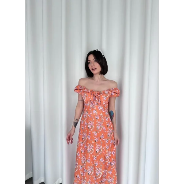 Kadın Önden Bagacık Detaylı Elbise - Turuncu