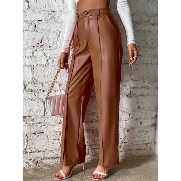 Kadın önden Fermuarlı Cepli Geniş Kesim Lame Deri Pantolon