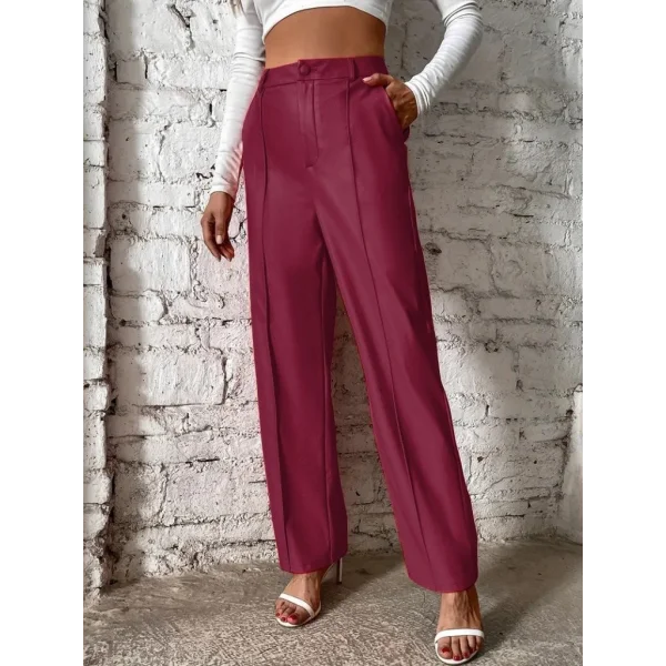 Kadın önden Fermuarlı Cepli Geniş Kesim Lame Deri Pantolon