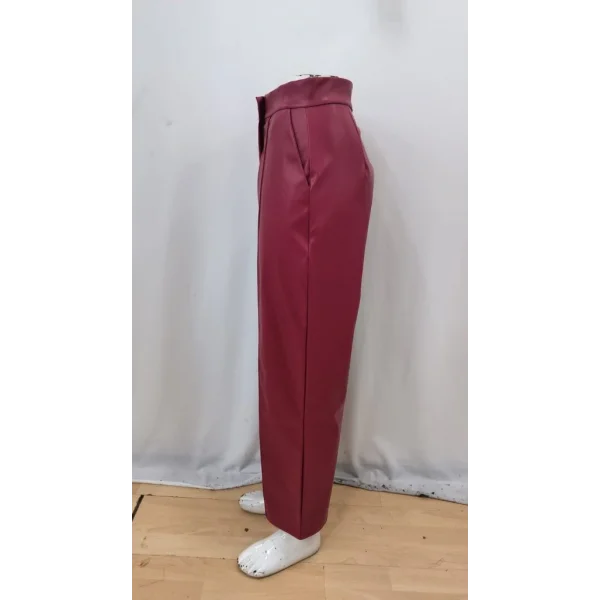 Kadın önden Fermuarlı Cepli Geniş Kesim Lame Deri Pantolon